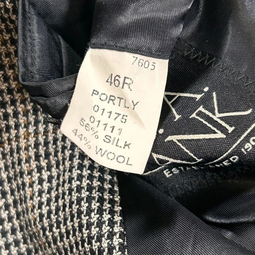 Jos A Bank Blazer Mens 46R Portly Silk Wool Houndstooth Sport Coat Brown Black‎